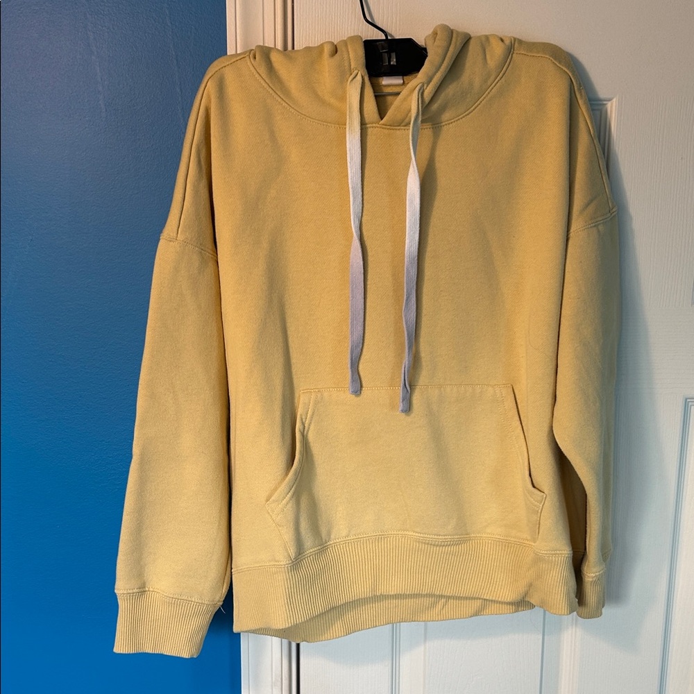 GreenTea Yellow Hoodie with White Drawstrings
